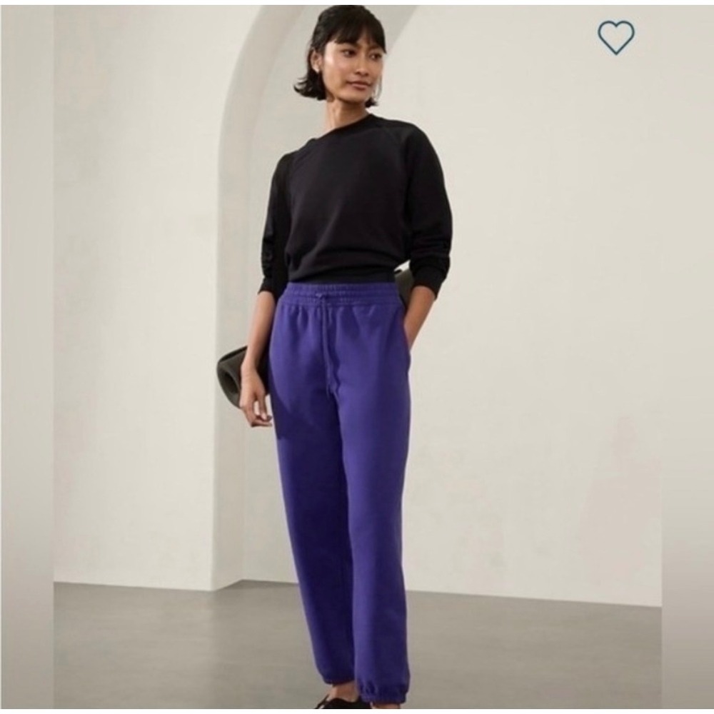 NWT Athleta Easy Fleece Jogger Pants Vibrant Blue/Purple large‎ white